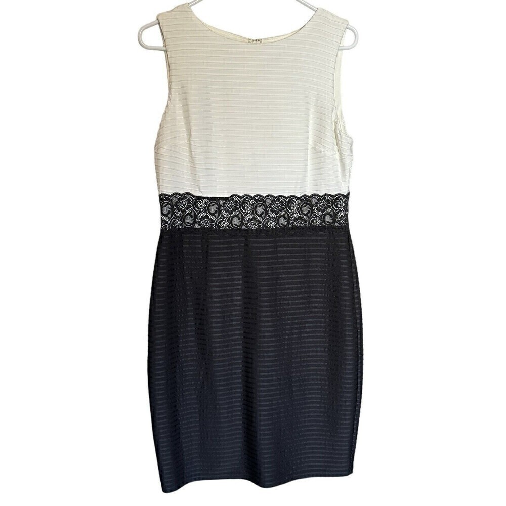 LONDON STYLE COLLECTION Women's Sleeveless Dress Size 12 Black White Lace